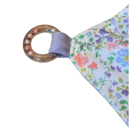 Modern Baby Bunny Rabbit Lovey Security Blanket Teether Rattle Floral 12x12 - Picture 4 of 8